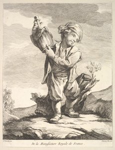 小男孩拿着船，出自总理普罗夫斯基利夫雷斯瓷器厂，1757年。