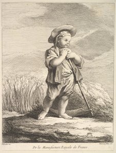 戴大镰刀的小男孩，出自总理里弗尔·德·弗格斯aprèsles ceramices de la Manu ...，1757年。