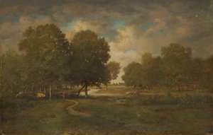 草地上的一条河，大概在1830年代末至1840年代初。 作者 Pierre Etienne Theodore Rousseau