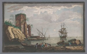 月光下土伦市附近海岸的景色 Vüe des environs de Toulon（物体上的标题） 作者 让·弗朗索瓦·费拉迪尼