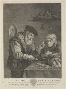 十八世纪中叶戴维·泰尼尔斯（David Teniers the Younger）的画作后，享受着老年的乐趣。
