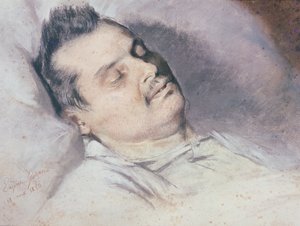 1850年8月15日，Honore de Balzac（1799-1850）在他的死亡床上（粉彩和粉笔在纸上）