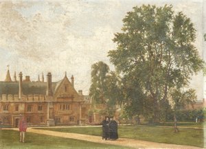 在Magdalen学院的场地，与Magdalen研究员的肖像：牧师THT Hopkins牧师，牧师HR Bramley牧师，牧师J. Rigaud和Reverend HF Garnsey，1882年 作者 皮埃尔·弗朗索瓦·约瑟夫·唐纳