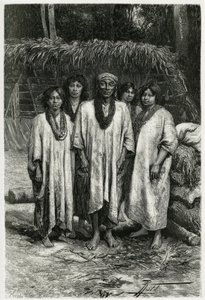 拉坎东酋长和拉坎东类型，生活在恰帕斯（墨西哥）丛林中的玛雅人。P.Fritel的雕刻作品，为1882年Desire Charnay（1828-1915）考古学家和摄影家的故事 "尤卡坦和拉康登人的旅行 "作插图。
