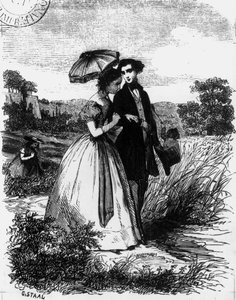 Felix de Vandenesse和Mortsauf夫人，1871年出版的Honore de Balzac（1799-1850）的“The Lily in the Valley”插图