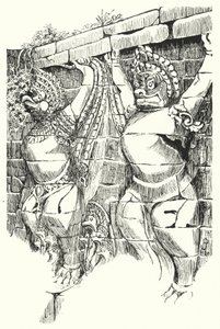 嘎鲁达人，大象台（雕刻）。