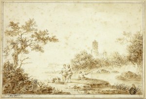 溪畔人物风景 作者 皮埃尔·约瑟夫·瓦拉特