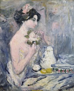 有花束的妇女