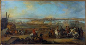 法兰德斯战役（1745-1747）。"国王路易十五（1710-1774）于1746年7月在海诺特省的蒙斯所在地 "皮埃尔-尼古拉-伦方（1704-1787）的绘画 18世纪的太阳。1,77x3,35米