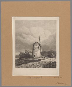 位于 Koudekerk aan den Rijn 的 Steenenmolen 或伦勃朗磨坊的景观 库克克的伦勃朗磨坊（物品上的标题）