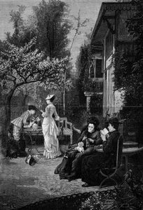 桃子的花（19世纪）。根据Pierre Beyle（1838-1902）的画作雕刻的。载于3月12日《图解世界》第1250期 作者 皮埃尔·玛丽·贝伊尔