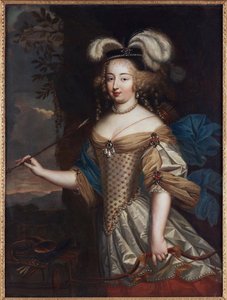 蒙特斯潘夫人 - Francoise Athenais de Rochechouart, Marquise de Montespan (1640-1707)，作为戴安娜，由 Mignard, Pierre (1612-1695)。 布面油画。 尺寸：130x95.5 厘米。 私人收藏