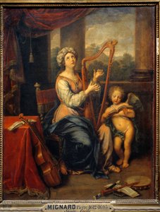 圣塞西尔赞美主 圣人弹奏竖琴，周围环绕着乐器。 画作 Pierre Mignard (1612-1695) 1691 年 0,74x0,56 m 巴黎，卢浮宫 作者 皮埃尔·米尼亚德