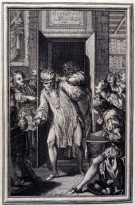 坎多勒国王和法学大师--载于让-拉封丹的 "故事和新事物 "中。1776.插图：P.P. Choffard。 作者 皮埃尔·菲利普·肖法尔