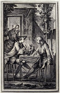 耳朵的制造者或贻贝的制造者。载于Jean de La Fontaine的 "Tales et nouvelles en vers"，阿姆斯特丹1776年。P.P.Choffard插图。
