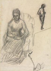 玛丽-坎塔库泽纳夫人研究；站立女性裸体研究，约 1883 年（黑粉笔） 作者 皮埃尔·普维斯·德·沙瓦纳