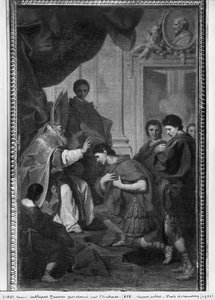 皇帝狄奥多西一世接受了米兰大主教圣安布罗斯的赦免，1745年 作者 皮埃尔·苏伯莱拉斯
