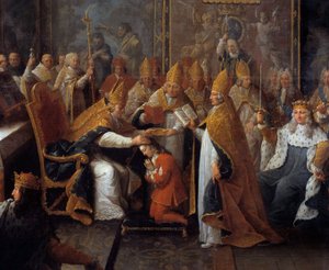 The coronation of Louis XV King Louis XV (1710-1774) was crown and sacred on 25/10/1722 in the cathedrale of Reims by the Archeveque of Reims in the presence of the Regent, the Duke of Orleans (1674-1723) and a large crowd. Detail of Painting by Pierre Sub