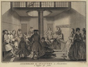 在荷兰阿姆斯特丹的贵格会会议上讲道的人（版画）