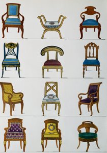 扶手椅、椅子和脚凳，插图来自《家具和品味物品集》（Collection de meubles et objects de gout）。