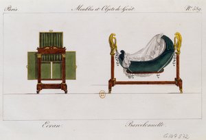 屏风和摇篮，图版589，插图来自《家具和品味物品收藏》（Collection de meubles et objects de gout）。 作者 皮埃尔·德拉·迈桑格