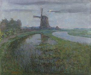 沿河的Oostzijdse磨坊，约1903年（布面油画） 作者 彼得·蒙德里安