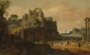 带遗址的罗马风景，约 1629 年（油画板） 作者 彼得·安东尼·范格罗内韦根