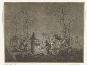 1813 年法国占领阿姆斯特丹期间哥萨克人在大火中的宿营地