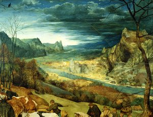 秋天的回归，1565年油面板556的面板细节 作者 彼得·布鲁格（Pieter Bruegel）
