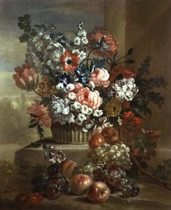 花篮和水果的静物画（一对 81024） 作者 彼得卡斯特尔