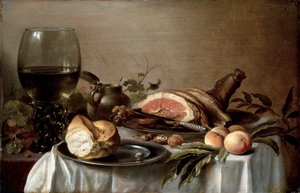 含火腿早餐，1647年。 作者 彼得·克拉斯