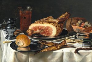 静物与火腿，1625年。 作者 彼得·克拉斯