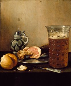 静物与火腿》，1642年 作者 彼得·克拉斯