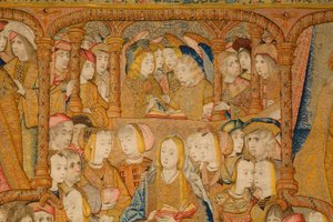 弗拉芒挂毯圣母领报。细节，约 1502-04 年（金、银、丝和羊毛） 作者 彼得·科克·范·阿尔斯特