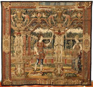 Vertumnus 和 Pomona：Vertumnus 变成修枝剪，约 1550 年（黄金、羊毛和丝绸） 作者 彼得·科克·范·阿尔斯特