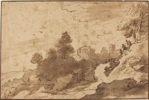 景观与桥梁和废墟的背景 作者 彼得·迪克斯·桑特沃特