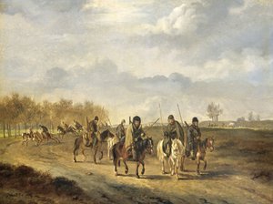1813 年，北荷兰卑尔根附近乡间小路上的哥萨克人