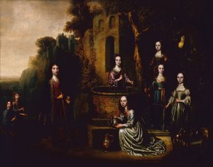 一位绅士和一位女士以及四位女士的合影 作者 彼得·哈曼斯·韦雷斯特