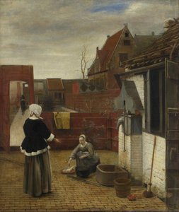 院子里的女人和她的女仆，约1661年
