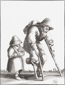 带着孩子的瘸腿乞丐（雕刻） 作者 Pieter Jansz（后）Quast