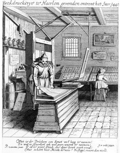 Laurens Janszoon Koster的Bindery，来自“Haerlem的描述与赞美”，于1628年出版 作者 彼得·詹森（Pieter Janszoon Saenredam）