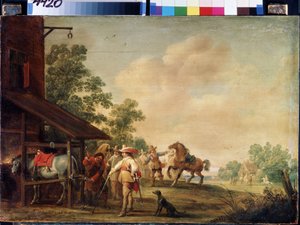 锻造（A Forge）。马夏尔-费兰德（marechal-ferrand）在放马蹄铁。彼得-穆莱纳尔（Pieter Meulenaer）的画作（彼得或皮埃尔