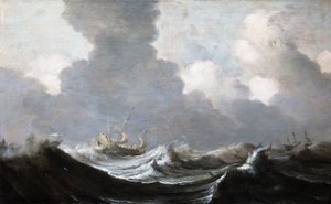 四个船只在大风前奔跑，1630年 作者 彼得·穆利尔