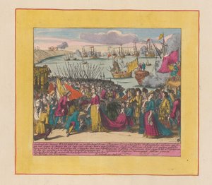 沃芬布特尔的伊丽莎白-克里斯蒂娜公主抵达穆塔罗，1708 年
西班牙女王伊丽莎白公主抵达沃尔芬布特尔（......）（物品上的标题）
战争剧场，从国王查理二世开始。直到国王查理一世 作者 荷兰和西弗里斯兰州