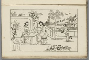 两个中国妇女在打牌的风景画
申克军（......）新发明的中文，艰苦绘制并用莱文书写，第一部分（系列名称） 作者 彼得·申克 (II)