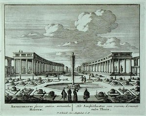 花园中的古典圆形剧场，出自《Admirandorum Quadruplex Spectaculum》，作者Jan van Call（1656-1703），1715年前出版（雕刻）。 作者 彼得·申克