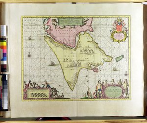 Tabula Magellanica，Quatierrae del Fuego，来自Claes Jansz的The New and Great Illuminant Torch of the Plate的18号板块。 Vooght（fl.1680-96）于1683年在阿姆斯特丹出版（手工彩色雕刻）