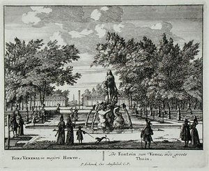 大花园中的维纳斯喷泉，出自《Admirandorum Quadruplex Spectaculum》，作者是Jan van Call（1656-1703），1715年前出版（雕刻）。 作者 彼得·申克