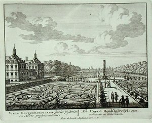 Honsholredyk的花园，出自《Admirandorum Quadruplex Spectaculum》，作者Jan van Call（1656-1703），1715年前出版（雕刻）。 作者 彼得·申克