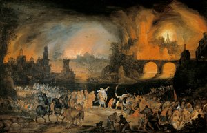 特洛伊城的燃烧。彼得-舒布鲁克（Pieter Schoubroeck，1570-1607 年）的画作。1606.奥地利维也纳艺术史博物馆